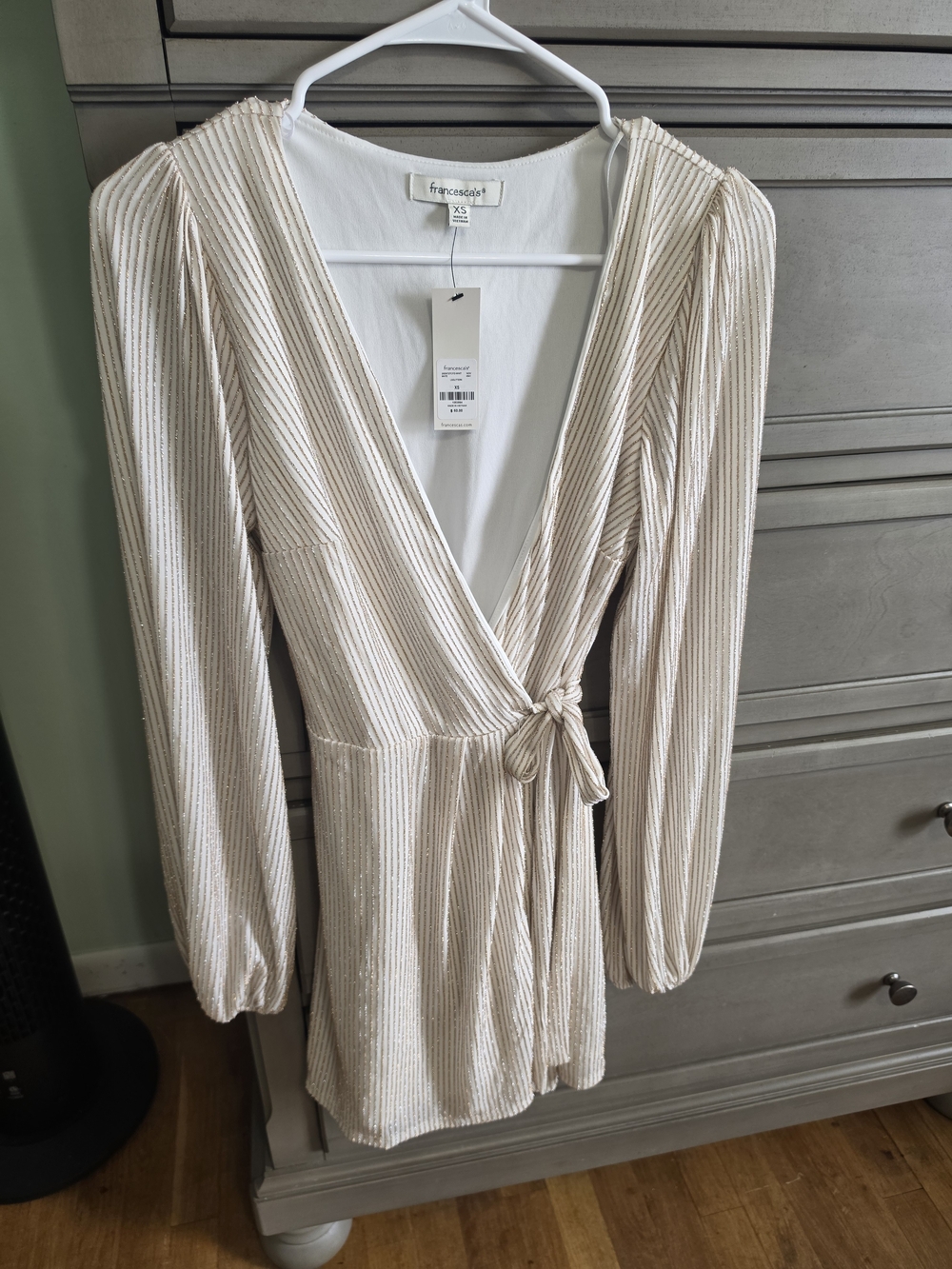 Francesca's Cream Striped Wrap Dress